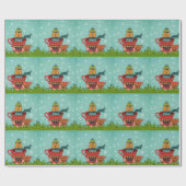 Whimsical Cat Sitting a Teacup Kerstmis Cadeaupapier (Vlak)