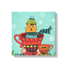 Whimsical Cat Sitting a Teacup Kerstmis