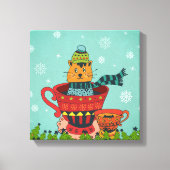 Whimsical Cat Sitting a Teacup Kerstmis Canvas Afdruk (Voorkant)