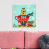 Whimsical Cat Sitting a Teacup Kerstmis Canvas Afdruk (Insitu (Woonkamer))