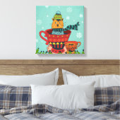 Whimsical Cat Sitting a Teacup Kerstmis Canvas Afdruk (Insitu (Slaapkamer))