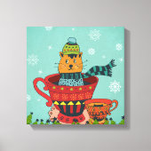 Whimsical Cat Sitting a Teacup Kerstmis Canvas Afdruk (Voorkant)