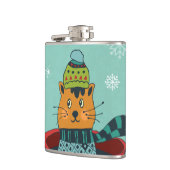 Whimsical Cat Sitting a Teacup Kerstmis Heupfles (Links)