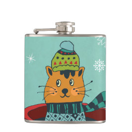 Whimsical Cat Sitting a Teacup Kerstmis Heupfles