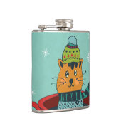 Whimsical Cat Sitting a Teacup Kerstmis Heupfles (Rechts)