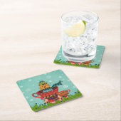 Whimsical Cat Sitting a Teacup Kerstmis Kartonnen Onderzetters (Insitu)