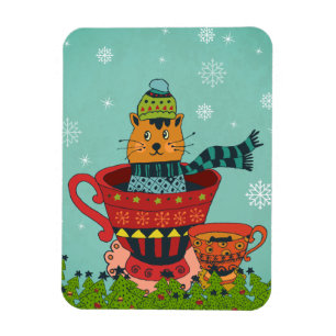 Whimsical Cat Sitting a Teacup Kerstmis Magneet