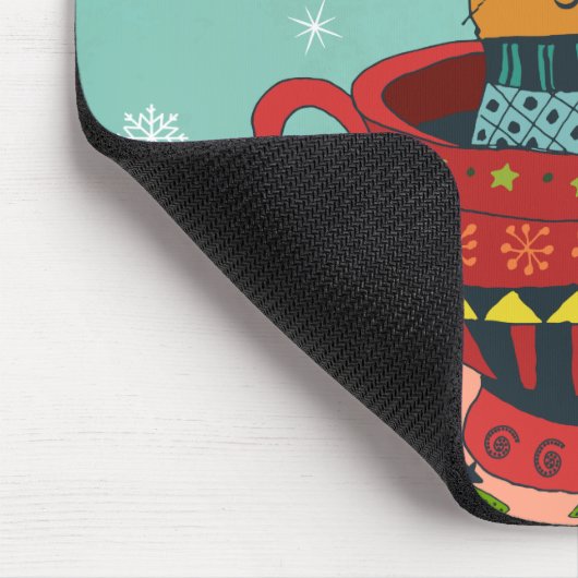 Whimsical Cat Sitting a Teacup Kerstmis Muismat (Hoek)