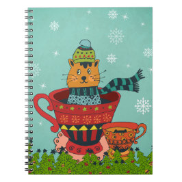 Whimsical Cat Sitting a Teacup Kerstmis Notitieboek