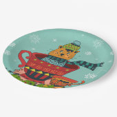 Whimsical Cat Sitting a Teacup Kerstmis Papieren Bordje (Gekanteld)