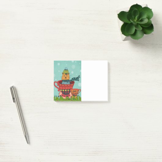 Whimsical Cat Sitting a Teacup Kerstmis Post-it® Notes (Kantoor)