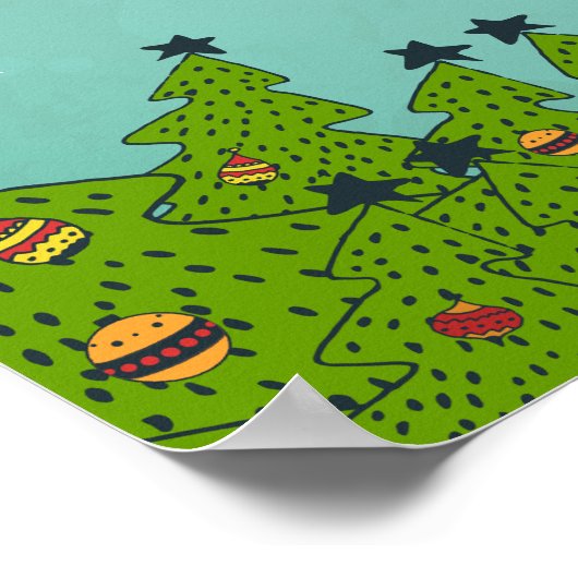 Whimsical Cat Sitting a Teacup Kerstmis Poster (Hoek)