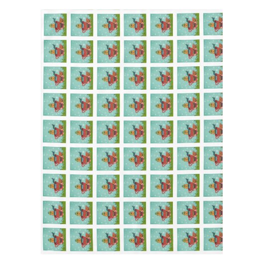 Whimsical Cat Sitting a Teacup Kerstmis Tafelkleed (Voorkant)