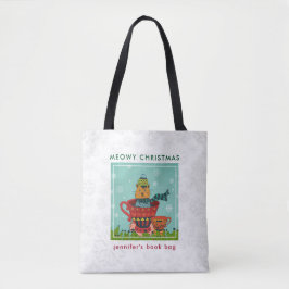 Whimsical Cat Sitting a Teacup Kerstmis Tote Bag