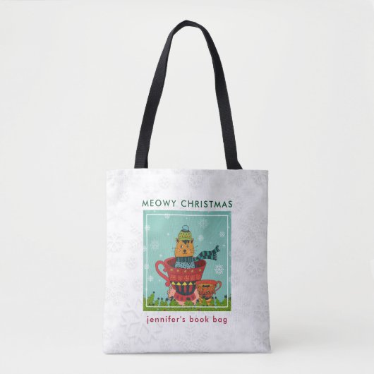 Whimsical Cat Sitting a Teacup Kerstmis Tote Bag (Voorkant)