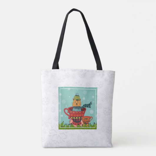 Whimsical Cat Sitting a Teacup Kerstmis Tote Bag (Achterkant)