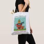 Whimsical Cat Sitting a Teacup Kerstmis Tote Bag (Dichtbij)