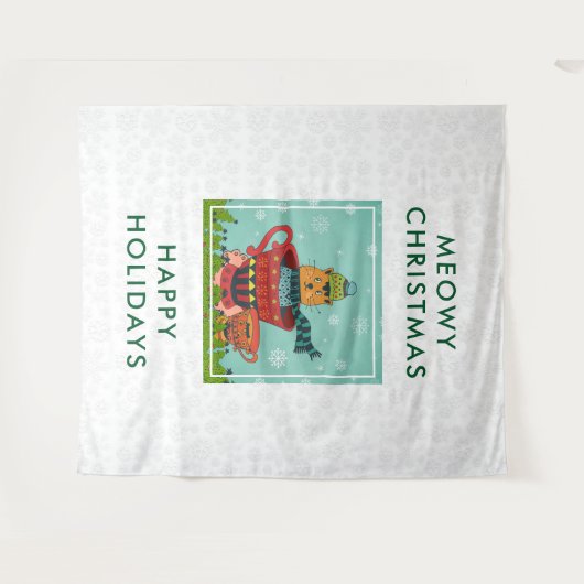 Whimsical Cat Sitting a Teacup Kerstmis Wandkleed (Voorkant (horizontaal))