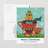 Whimsical Cat Sitting a Teacup Merry Kerstmis Briefkaart (Voorkant / Achterkant)