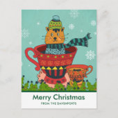 Whimsical Cat Sitting a Teacup Merry Kerstmis Briefkaart (Voorkant)