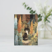 Whimsical Cat Sitting Among Vibrant Lupine Flowers Briefkaart (Staand voorkant)