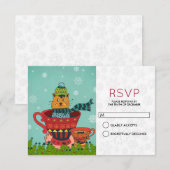Whimsical Cat Sitting in Teacup-kerstmis RSVP Kaart (Voorkant / Achterkant)