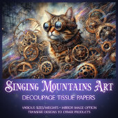 Whimsical Cat Steampunk Galaxy Quest Decoupage Tissuepapier