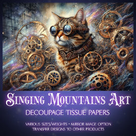 Whimsical Cat Steampunk Galaxy Quest Decoupage Tissuepapier