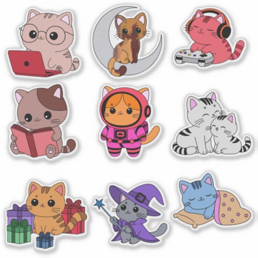Whimsical Cat Sticker Pack (Voorkant)