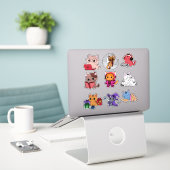 Whimsical Cat Sticker Pack (Laptop op bureau)
