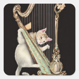 Whimsical Cat – Versierde Harp Sticker
