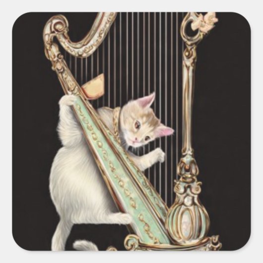 Whimsical Cat – Versierde Harp Sticker (Voorkant)