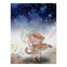 Whimsical Cat Violist Fantasy Art Poster