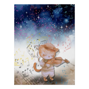 Whimsical Cat Violist Fantasy Art Poster