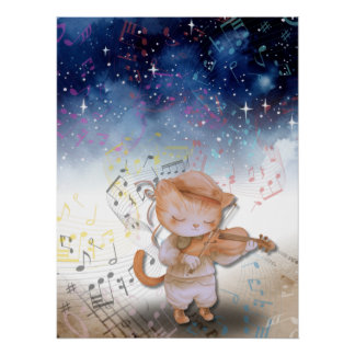 Whimsical Cat Violist Fantasy Art Poster
