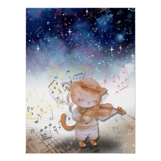 Whimsical Cat Violist Fantasy Art Poster (Voorkant)