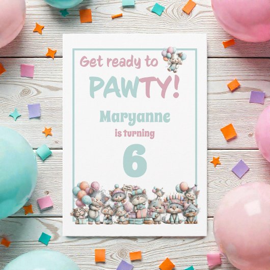 Whimsical Cat Watercolor Birthday Invitation Kaart