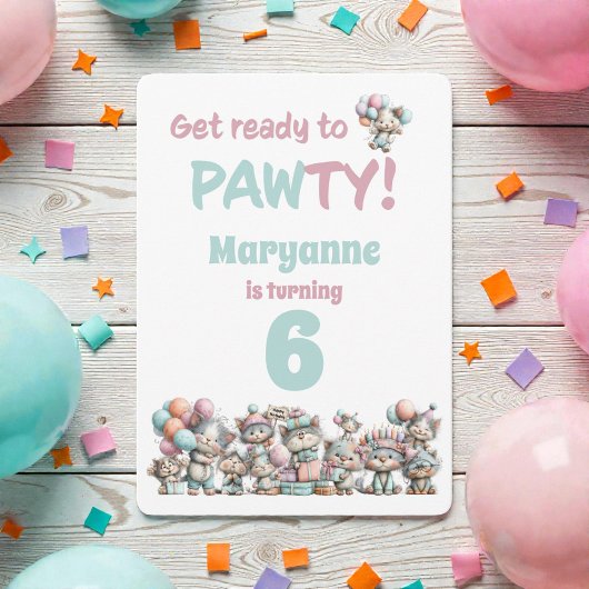 Whimsical Cat Watercolor Birthday Invitation Kaart