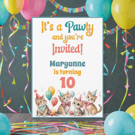 Whimsical Cat Watercolor Birthday Invitation Kaart
