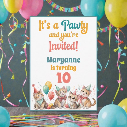 Whimsical Cat Watercolor Birthday Invitation Kaart