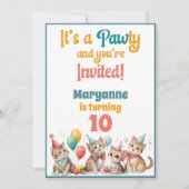 Whimsical Cat Watercolor Birthday Invitation Kaart (Voorkant)