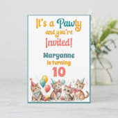 Whimsical Cat Watercolor Birthday Invitation Kaart (Staand voorkant)