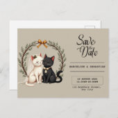 Whimsical Cat Wedding Save Briefkaart (Voorkant / Achterkant)