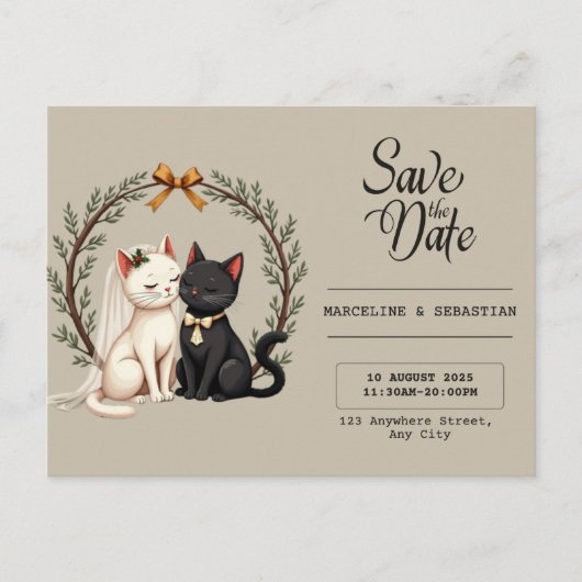 Whimsical Cat Wedding Save Briefkaart (Voorkant)