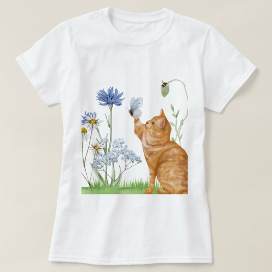 Whimsical Cat & Wildflower Vrouwen T-shirt (Design voorkant)