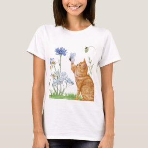 Whimsical Cat & Wildflower Vrouwen T-shirt