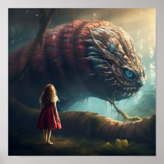 Whimsical Caterpillar en Alice in Wonderland Post Poster (Voorkant)