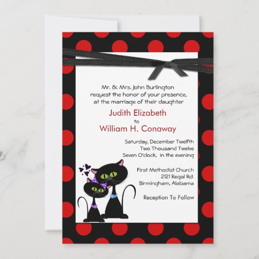 Whimsical Cats and Polka Dots Wedding Invitation Kaart (Voorkant)