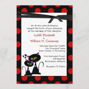 Whimsical Cats and Polka Dots Wedding Invitation Kaart