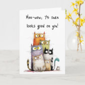 Whimsical Cats Big Eyes 75th Birthday Greeting Kaart (Gele Bloem)